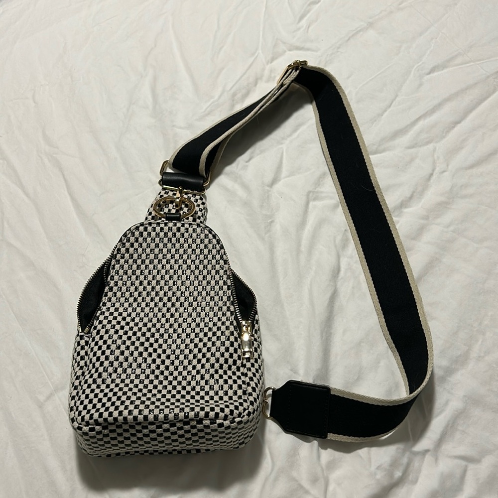 Altar’d state black and white checkered sling fanny pack purse